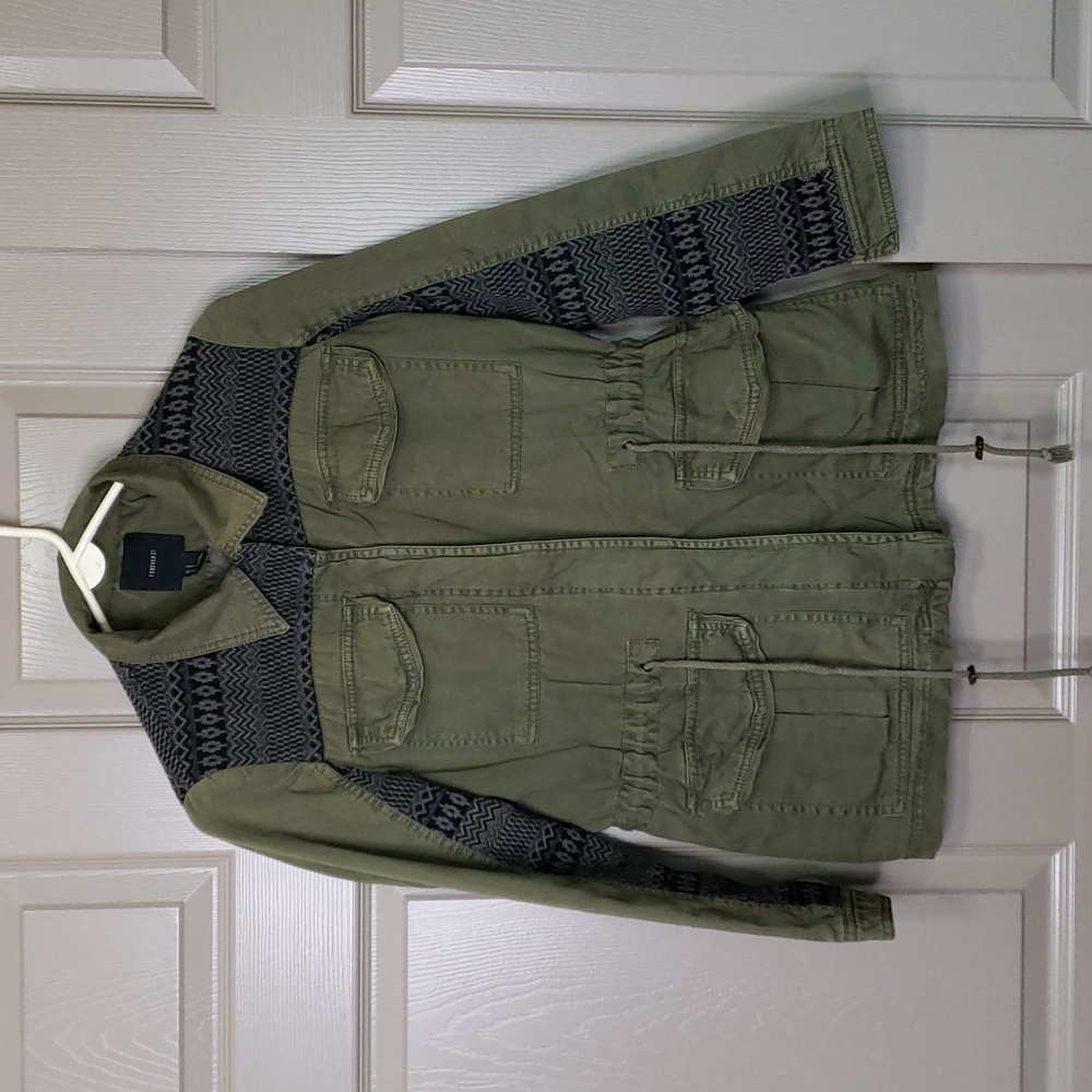 Forever 21 green knit quilted inside accent boho utility jacket size small